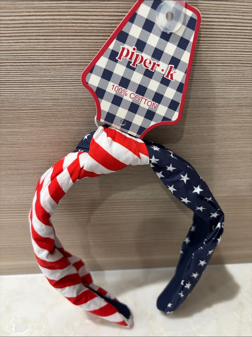NWT Piper K Red, White & Blue American Flag top knot headband
